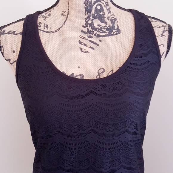 Forever 21 Tops - Forever 21 Black Tank Top Lace Detail